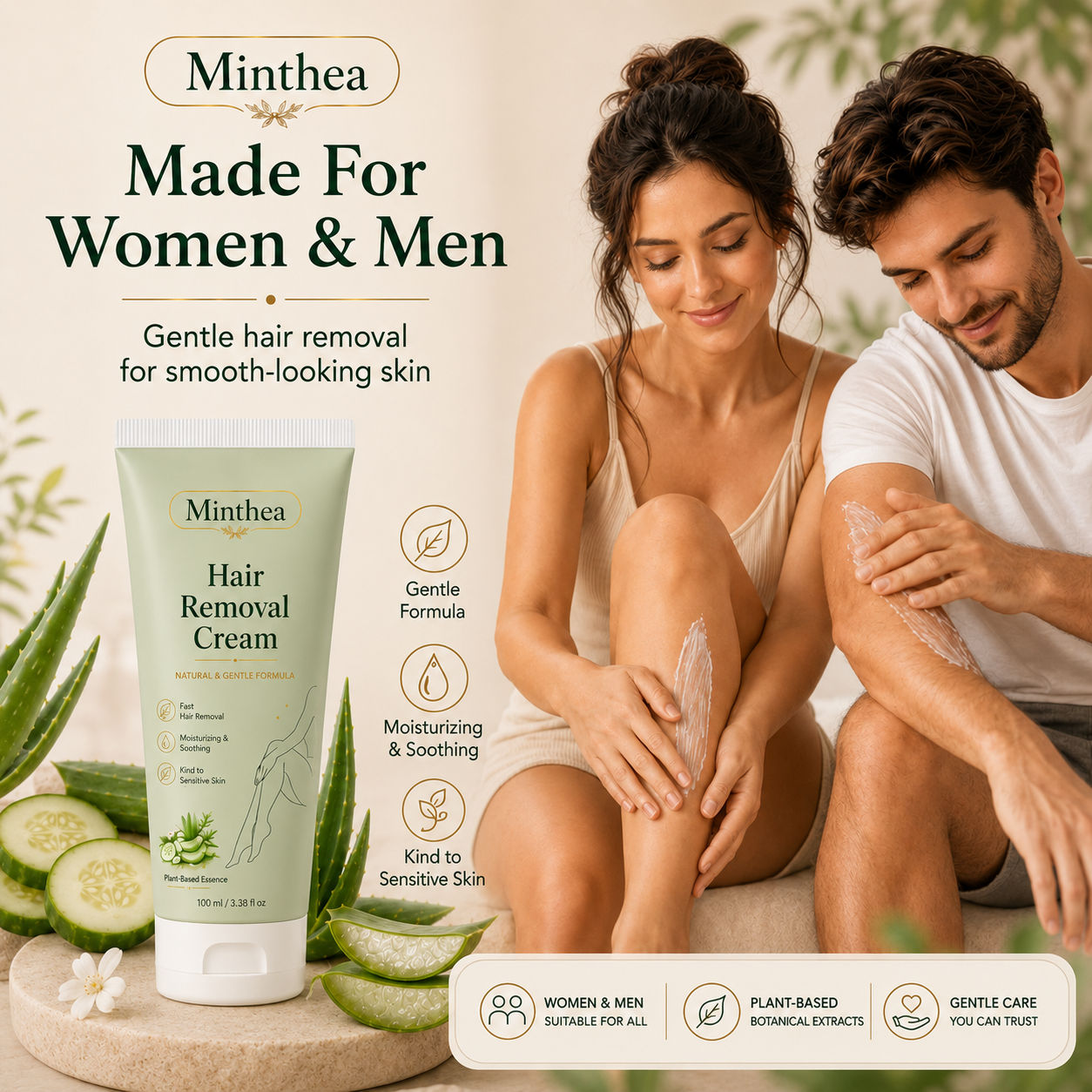 Minthea™ Natural Gentle Hair Removal Cream | For Women & Men, Sensitive Skin