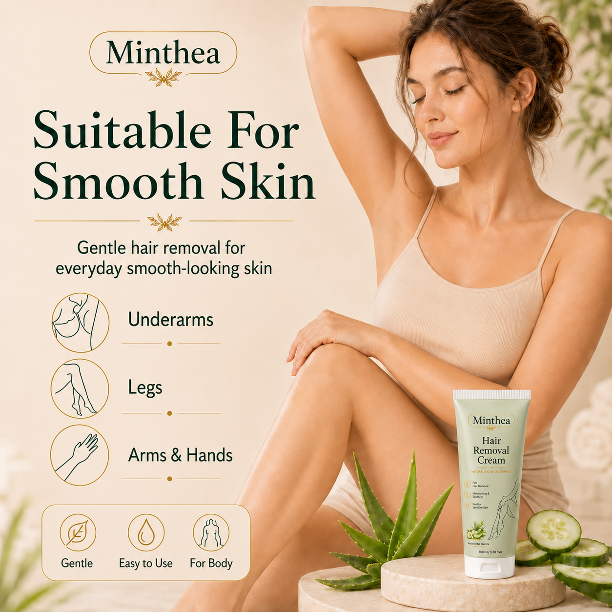 Minthea™ Natural Gentle Hair Removal Cream | For Women & Men, Sensitive Skin