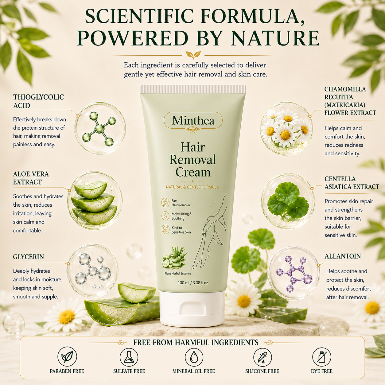 Minthea™ Natural Gentle Hair Removal Cream | For Women & Men, Sensitive Skin