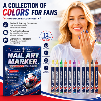 12 Colors Nail Art Pens for Soccer Fans – DIY Game Day Nail Design Set, Quick Dry & Easy to Use