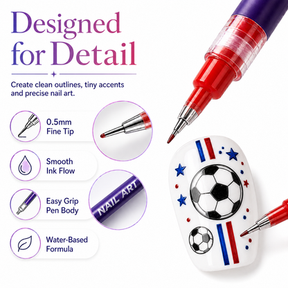 12 Colors Nail Art Pens for Soccer Fans – DIY Game Day Nail Design Set, Quick Dry & Easy to Use