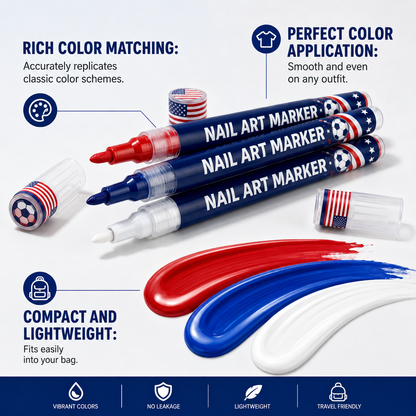 12 Colors Nail Art Pens for Soccer Fans – DIY Game Day Nail Design Set, Quick Dry & Easy to Use