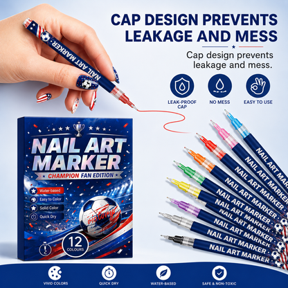 12 Colors Nail Art Pens for Soccer Fans – DIY Game Day Nail Design Set, Quick Dry & Easy to Use
